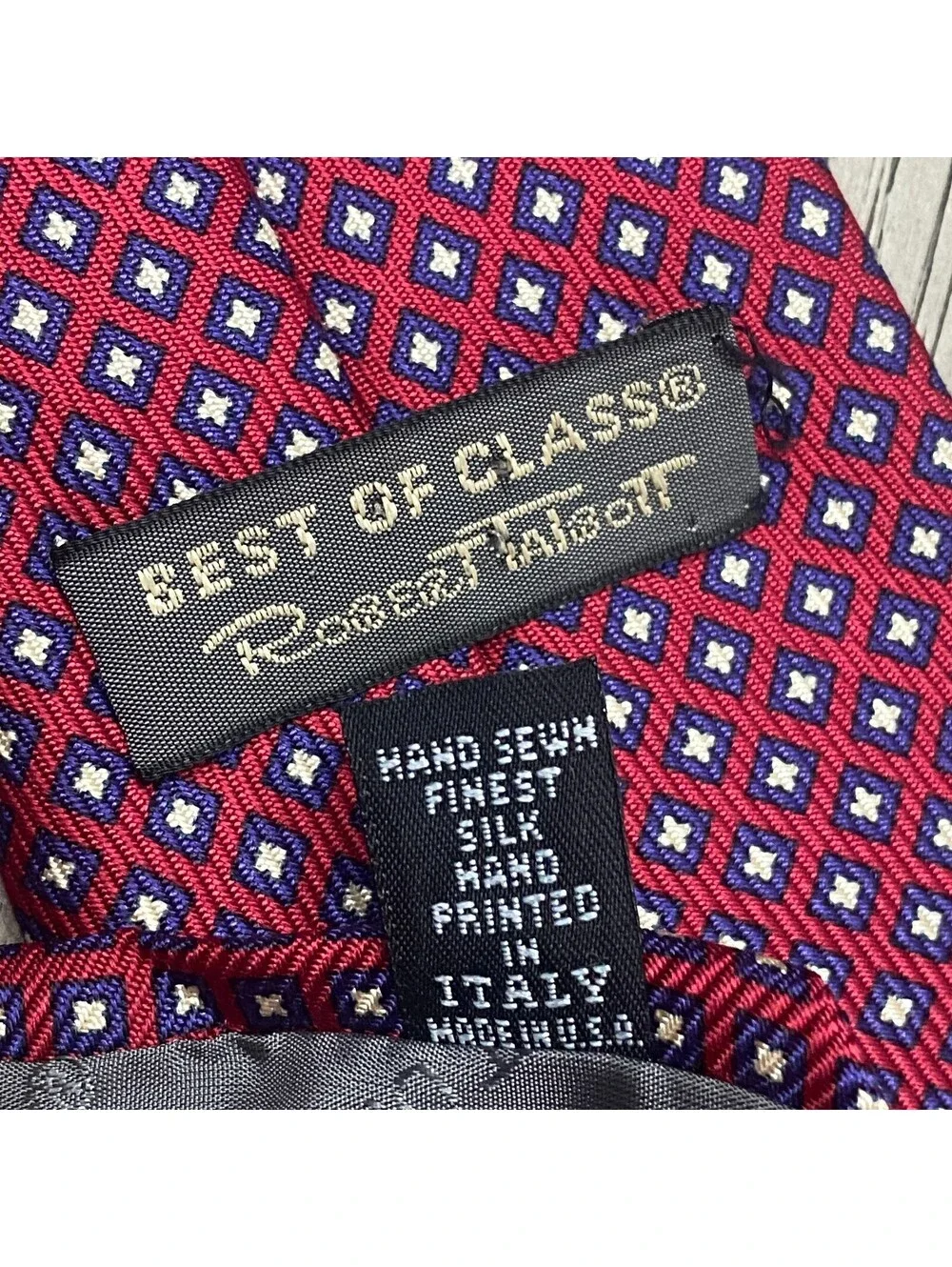 Robert Talbott Best Of Class Necktie Red Geometric Squares Hand Sewn Silk Tie